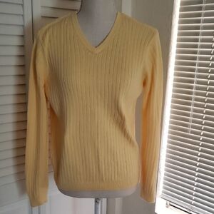 JEANNE PIERRE Yellow V-Neck Ribbed Sweater